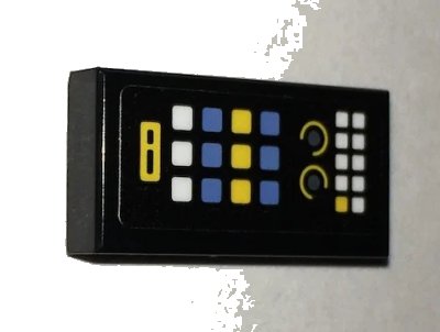 LEGO onderdeel Tile 1 x 2 with Batcomputer Control Console Yellow, Blue and White Square Buttons / Lights Pattern (Sticker) - Set 70909 (3069pb0535)