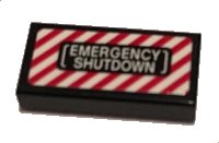 LEGO part Baldosa 1 x 2 con 'EMERGENCY SHUTDOWN' sobre Patrón Franjas Peligro Rojo y Blanco (Adhesivo) - Set 70909 3069pb0537