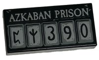 LEGO onderdeel Tile 1 x 2 with Light Bluish Gray 'AZKABAN PRISON' and Squares with Runes and '390' Pattern 3069pb1091
