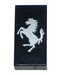LEGO part Tile 1 x 2 with Ferrari Logo, Silver Horse, Vertical Orientation Pattern 3069pb1101