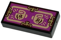 LEGO part Tile 1 x 2 with Gold Shapes, Nougat Border and Minifigure Hands with Dark Red Eyes on Magenta Background Pattern (Dr Facilier Fortune Card) 3069pb1163