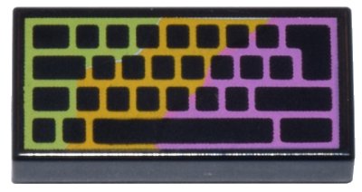 LEGO part Tile 1 x 2 with Computer Keyboard, Dark Pink, Bright Light Orange, and Lime RGB Pattern (3069pb1205)