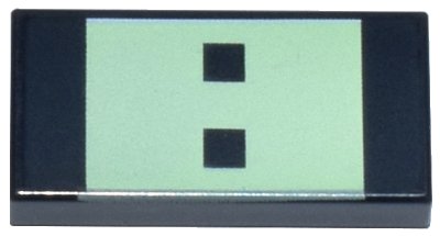 LEGO part Tile 1 x 2 with Yellowish Green Rectangle with 2 Squares Pattern (3069pb1227)