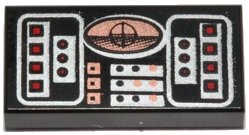 LEGO onderdeel Tile 1 x 2 with Avionics SW Copper, Red & Silver Pattern (3069ps2)