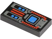 LEGO part Tile 1 x 2 with Spyrius Blue Screen, Silver and Red Panel Pattern 3069px28