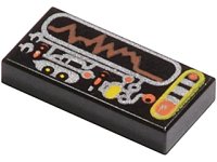 LEGO onderdeel Tile 1 x 2 with Silver, Orange, Yellow Circuitry & Display Pattern 3069px32