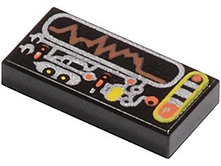 LEGO onderdeel Tile 1 x 2 with Silver, Orange, Yellow Circuitry & Display Pattern (3069px32)