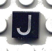 LEGO onderdeel Tile 1 x 1 with Silver Capital Letter J Pattern 3070pb018