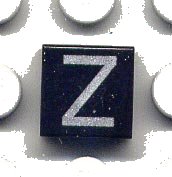 LEGO part Tile 1 x 1 with Silver Capital Letter Z Pattern 3070pb034