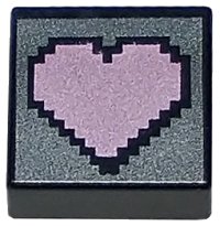 LEGO onderdeel Tile 1 x 1 with Pixelated Metallic Pink Heart on Dark Silver Background Pattern 3070pb277