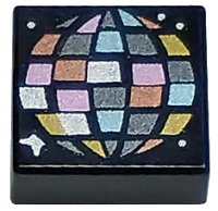 LEGO part Tile 1 x 1 with Disco Ball with Copper, Gold, Metallic Light Blue, Metallic Pink, Dark Silver, and Silver Sections Pattern 3070pb284
