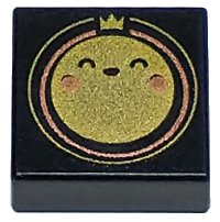 LEGO part Tile 1 x 1 with Gold Circle Sun with Face, Outlines, Crown, and Copper Cheeks Pattern 3070pb285