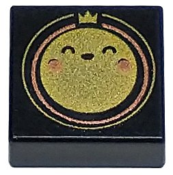 LEGO part Tile 1 x 1 with Gold Circle Sun with Face, Outlines, Crown, and Copper Cheeks Pattern (3070pb285)