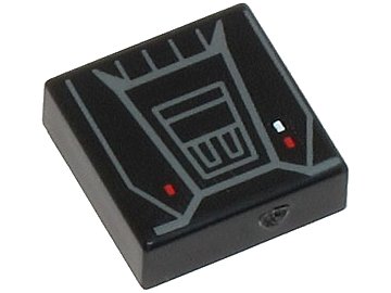 LEGO part Tile 1 x 1 with SW Moff Gideon Jet Pack with Dark Bluish Gray Lines and Trapezoids and Red and White Rectangles Pattern (3070pb359)