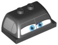 LEGO part Windscreen 2 x 4 x 1 1/3 with Front Window with Dark Azure Eyes and Side Door Windows Pattern 30841pb05