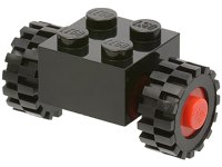 LEGO part Stein, verändert 2 x 2 mit roten Rädern für Einzelreifen mit schwarzen Reifen 15 mm D. x 6 mm Versetztes Profil Klein (3137c01 / 3641) 3137c01assy2