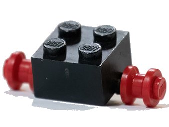 LEGO part Stein, verändert 2 x 2 mit roten Rädern für Dualreifen (3137c02)