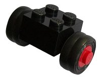 LEGO part Brick, Modified 2 x 2 with Red Wheels for Dually Tire with Black Tires Smooth Small Dually (3137c02 / 7b) 3137c02assy1