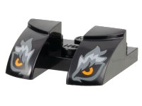 LEGO part Wedge 3 x 3 Curved with Cutout with Orange Wolf Eyes, Dark Bluish Gray and Light Bluish Gray Fur Pattern 3220pb02