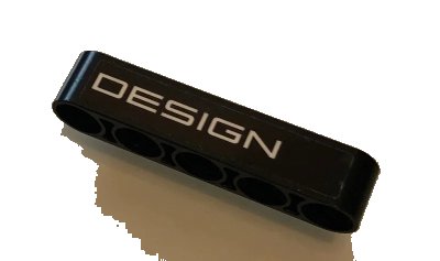 LEGO onderdeel Technic, Liftarm Thick 1 x 5 with White 'DESIGN' on Black Background Pattern (Sticker) - Set 42096 (32316pb035)