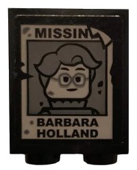 LEGO onderdeel Brick 1 x 2 x 2 with Inside Stud Holder with 'MISSIN', Woman Minifigure with Glasses, and 'BARBARA HOLLAND' Pattern (Sticker) - Set 75810 3245cpb110