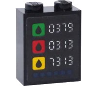 LEGO part Brick 1 x 2 x 2 with Inside Stud Holder with '0379', '0313' and '7313' Gas / Fuel Prices and Green, Red and Yellow Symbols Pattern (Sticker) - Set 60257 3245cpb195