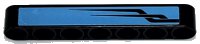 LEGO part Technic, Brazo de elevación Grueso 1 x 7 con franjas angulares negras sobre fondo azul oscuro patrón modelo lado izquierdo (Pegatina) - Set 42098 32524pb056L