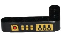 LEGO onderdeel Technic, Liftarm, Modified Bent Thick L-Shape 3 x 5 with 3 Gold Levers, 3 Switches and Red Light Pattern Model Right Side (Sticker) - Set 70738 32526pb014R