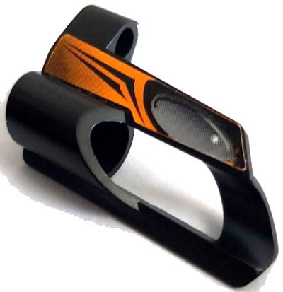 LEGO onderdeel Technic, Panel Fairing # 6 Small Short, Large Hole, Side B with Silver Oval, Orange Area Pattern (Sticker) - Set 8516 (32528pb05)
