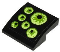 LEGO part Slope, Curved 2 x 2 x 2/3 Inverted with 6 Yellowish Green Eyes on Black Background Pattern Model Left Side (Sticker) - Set 70432 32803pb002L