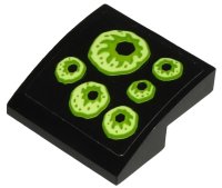 LEGO part Slope, Curved 2 x 2 x 2/3 Inverted with 6 Yellowish Green Eyes on Black Background Pattern Model Right Side (Sticker) - Set 70432 32803pb002R