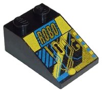 LEGO part Slope 33 3 x 2 with RoboForce Gold 'ROBO' and Blue and Yellow Circuitry Pattern 3298pb009