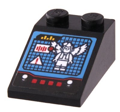 LEGO part Schräge 33 3 x 2 mit Schalttafel, Bildschirm mit fliegendem Affe, Lichter, Tasten und Schalter-Muster (Aufkleber) – Set 70917 (3298pb078)