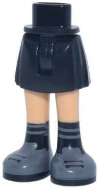 LEGO part Mini Doll Hips and Skirt with Molded Medium Tan Legs and Printed Black and Dark Bluish Gray Boots with Laces Pattern - Thin Hinge 35216ac00pb033