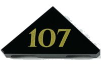 LEGO onderdeel Tegel, Aangepast 2 x 2 Driehoekig met Goud '107' Patroon 35787pb004