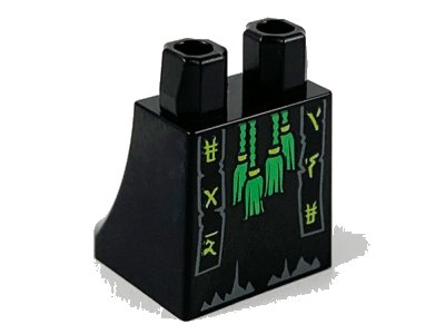 LEGO part Lower Body, Skirt with Bright Green Tassels and Scarf Ends with Lime Ninjago Logogram 'EAD' and 'ISE' Pattern (36036pb017)