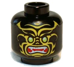LEGO onderdeel Minifigure, Head Alien with Lime Eyes, White Fangs, Yellow Face Decorations and Red Mouth Pattern (3626pb0843)