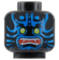 LEGO onderdeel Minifigure, Head Alien with Lime Eyes, White Fangs, Blue Face Decorations and Red Mouth Pattern 3626pb0844