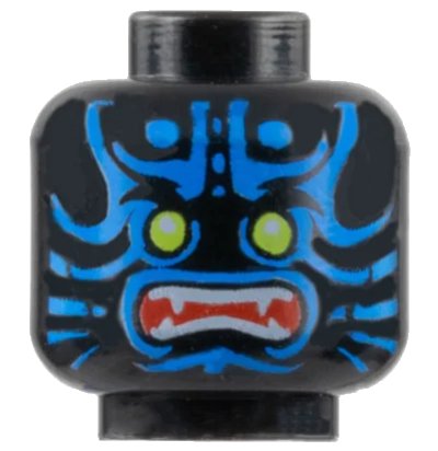 LEGO onderdeel Minifigure, Head Alien with Lime Eyes, White Fangs, Blue Face Decorations and Red Mouth Pattern (3626pb0844)
