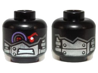 LEGO onderdeel Minifigure, Head Alien with Mechanical Right Eye Red and Purple, Silver Head Plates Pattern (3626pb1039)