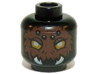 LEGO part Minifigure, Head Alien Chima Spider with Bright Light Orange Eyes, Reddish Brown Fur, Black and White Spots on Forehead, and White Fangs Pattern 3626pb1102