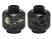 LEGO part Minifigure, Head Alien Mummy with Yellowish Green Face, Wrappings, and Sand Green Eye Shadow Pattern 3626pb1389