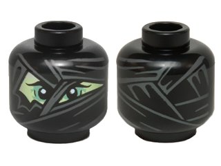 LEGO onderdeel Minifigure, Head Alien Mummy with Yellowish Green Face, Wrappings, and Sand Green Eye Shadow Pattern (3626pb1389)