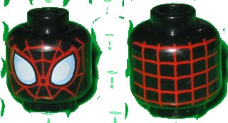 LEGO onderdeel Minifigure, Head Alien with Spider-Man Red Web Pattern (Miles Morales) (3626pb1449)