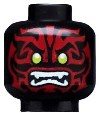 LEGO part Minifigure, Head Alien with Lime Eyes, White Fangs and Dark Red Face Decorations Pattern 3626pb1664
