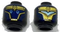 LEGO part Minifigure, Head Dual Sided Alien with Gold Armor, Dark Blue Face, Light Blue Eyes / Light Blue Visor Pattern 3626pb1843