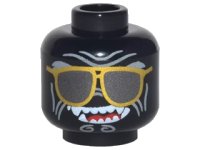 LEGO onderdeel Minifigure, Head Alien with Sunglasses with Gold Frames, Light Bluish Gray Wrinkes, Open Mouth Smile with Fangs Pattern (Garmadon) 3626pb1882