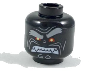 LEGO onderdeel Minifigure, Head Alien with Light Bluish Gray Bushy Eyebrows, Left Raised Eyebrow, Red Eyes and Clenched White Fangs Pattern (3626pb1899)