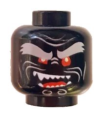 LEGO onderdeel Minifigure, Head Alien with Light Bluish Gray Bushy Eyebrows, Red Eyes, Open Mouth Crooked Smile Right Raised with Fangs Pattern (3626pb1917)