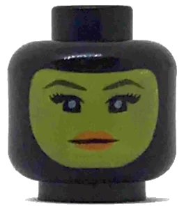 LEGO onderdeel Minifigure, Head Female Balaclava with Yellow Face, Black Eyelashes, Tapered Eyebrows, Neutral Expression Pattern (3626pb2021)
